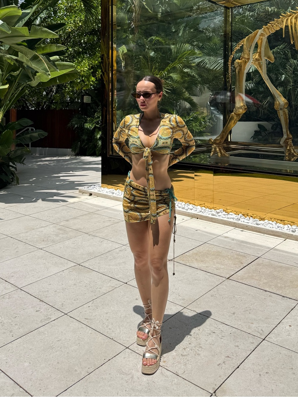 Alexis - Aztec Printed Tie-Front Swim Coverup Set (top and skirt)